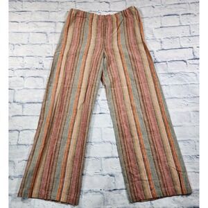 Chicos WOMENS 1 US SZ M Striped Linen Blend Pants Coastal Beach Pocket Pull On